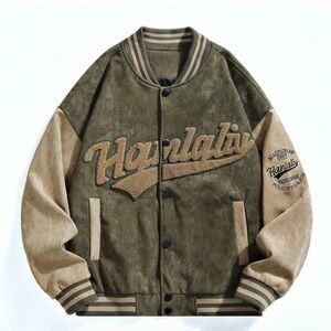 Alala Green and Tan Bomber Jacket with Varsity Style